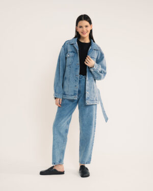 Kurtka jeansowa San ciemnoniebieska - bawełna z recyklingu